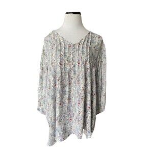 Rose & Olive Floral Blouse Size 2X Floral Cottagecore Peasant Popover Pintuck